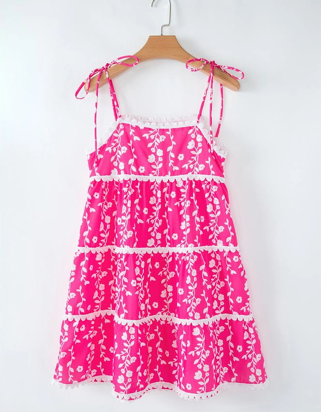 Pink Floral Print Ric Rac Patched Sleeveless Mini Dress