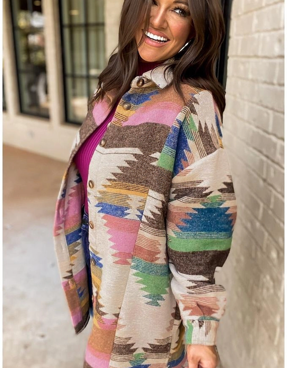 White Aztec Print Button Up Shacket, 13 of 12