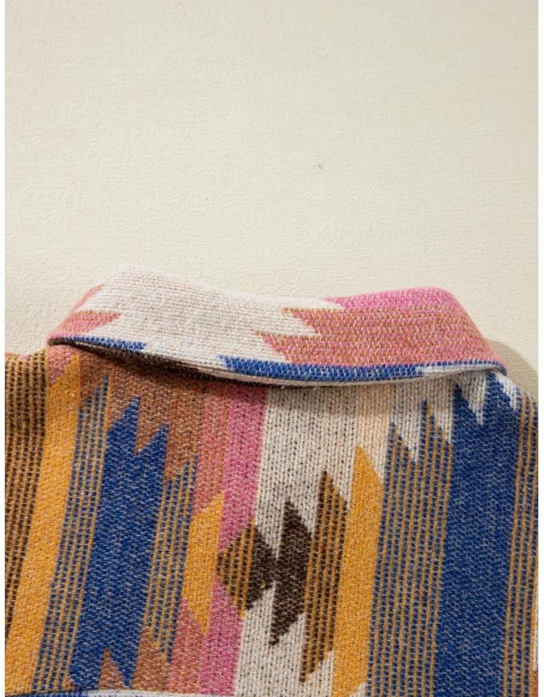 White Aztec Print Button Up Shacket