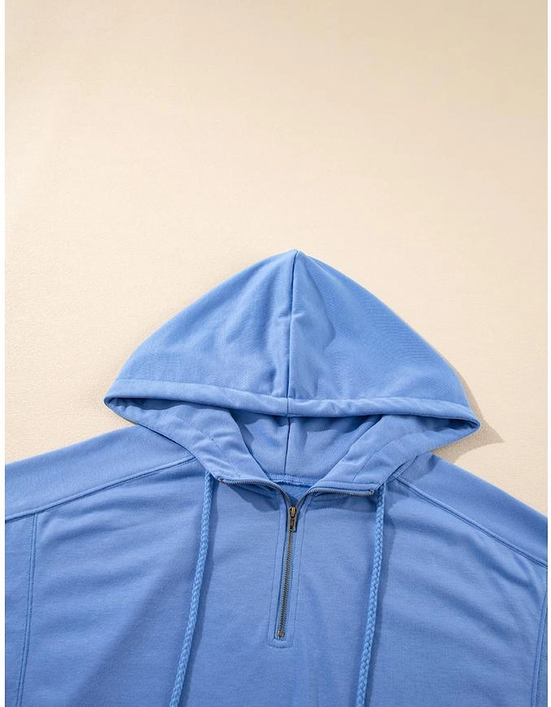Sky Blue Casual Zipped Short Sleeve Hoodie and Shorts Set
