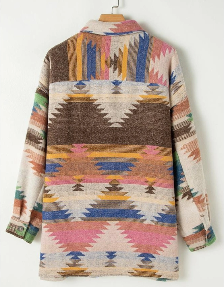 White Aztec Print Button Up Shacket