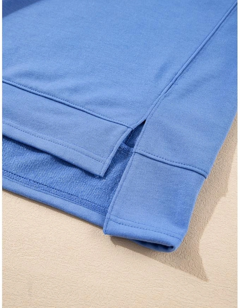 Sky Blue Casual Zipped Short Sleeve Hoodie and Shorts Set