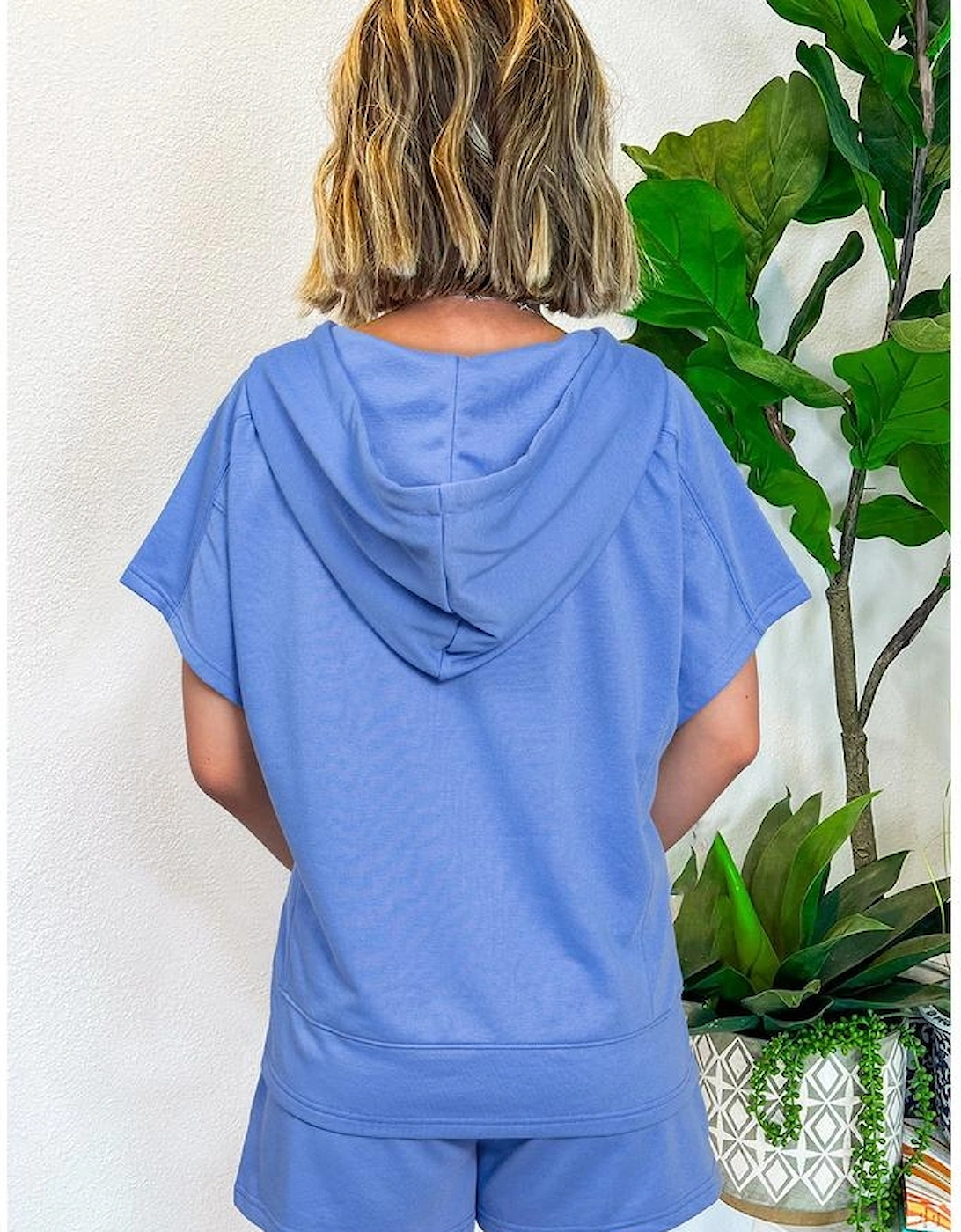 Sky Blue Casual Zipped Short Sleeve Hoodie and Shorts Set, 12 of 11