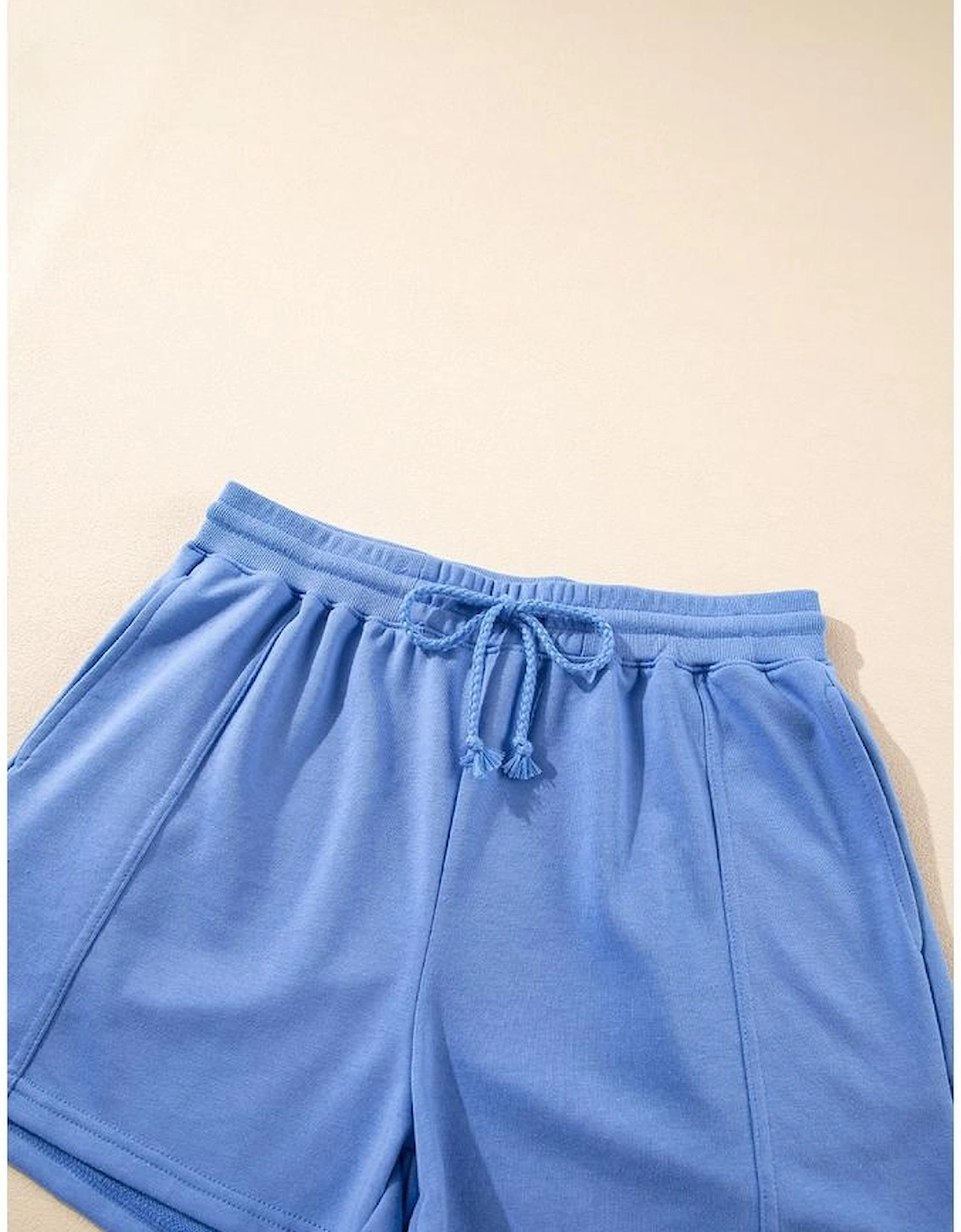 Sky Blue Casual Zipped Short Sleeve Hoodie and Shorts Set