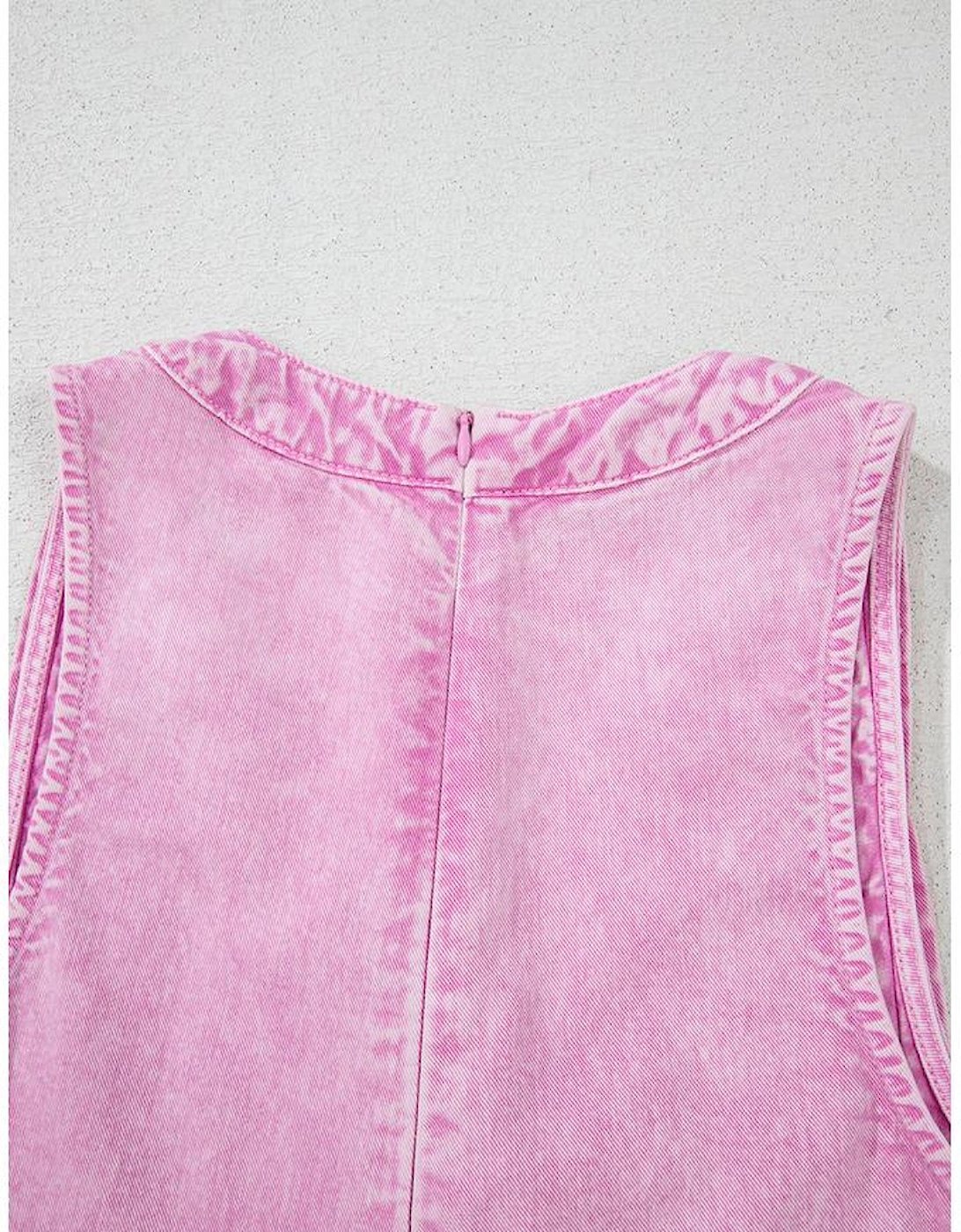 Bonbon Mineral Wash Pleated Bust V Neck Sleeveless Denim Romper