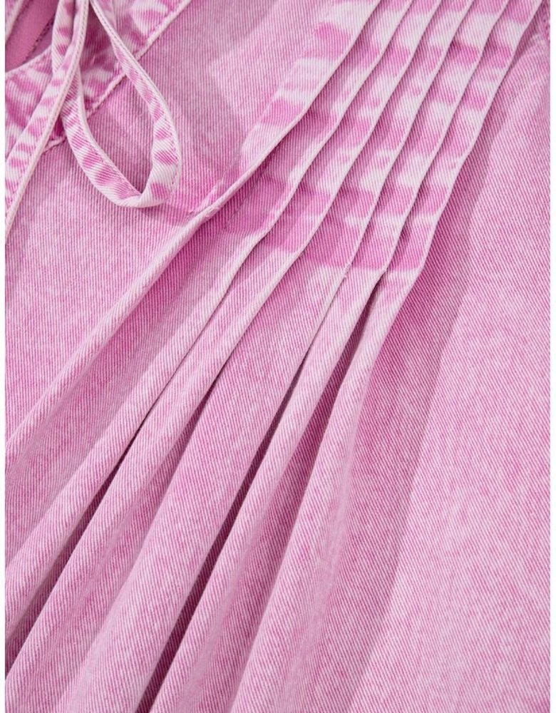 Bonbon Mineral Wash Pleated Bust V Neck Sleeveless Denim Romper