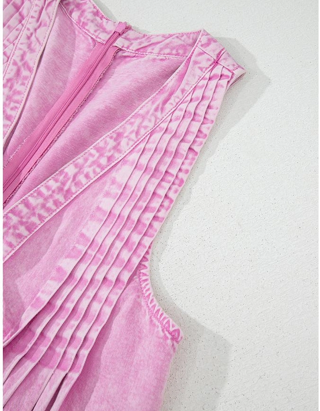 Bonbon Mineral Wash Pleated Bust V Neck Sleeveless Denim Romper