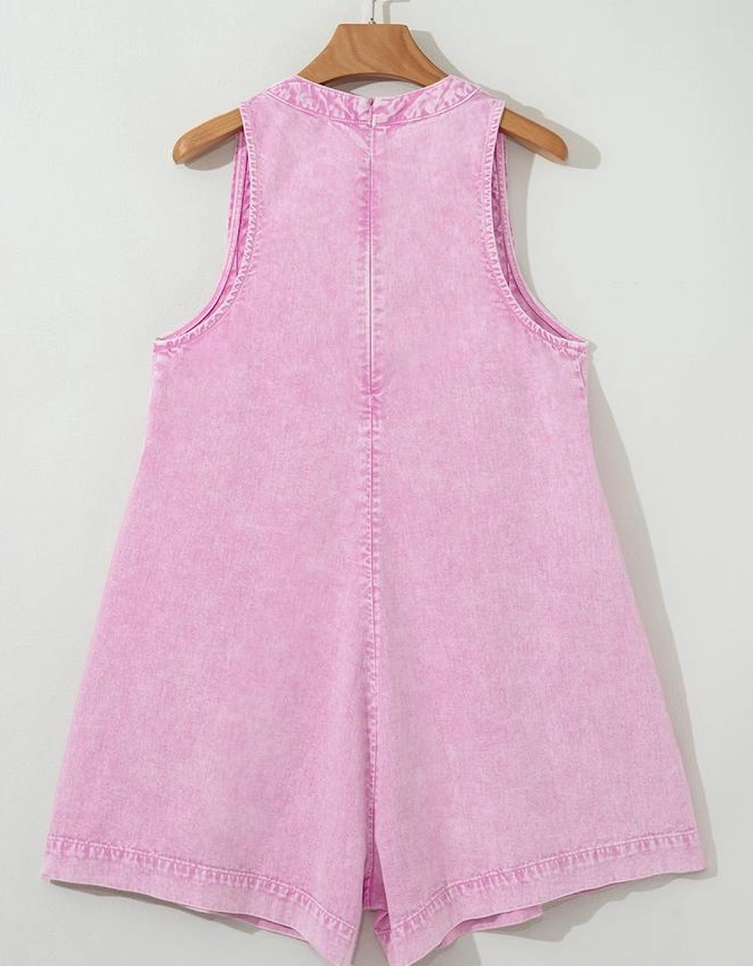 Bonbon Mineral Wash Pleated Bust V Neck Sleeveless Denim Romper