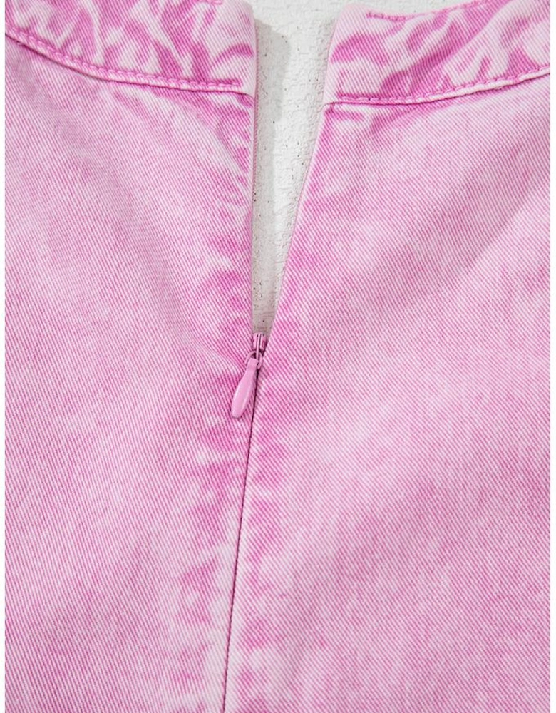 Bonbon Mineral Wash Pleated Bust V Neck Sleeveless Denim Romper