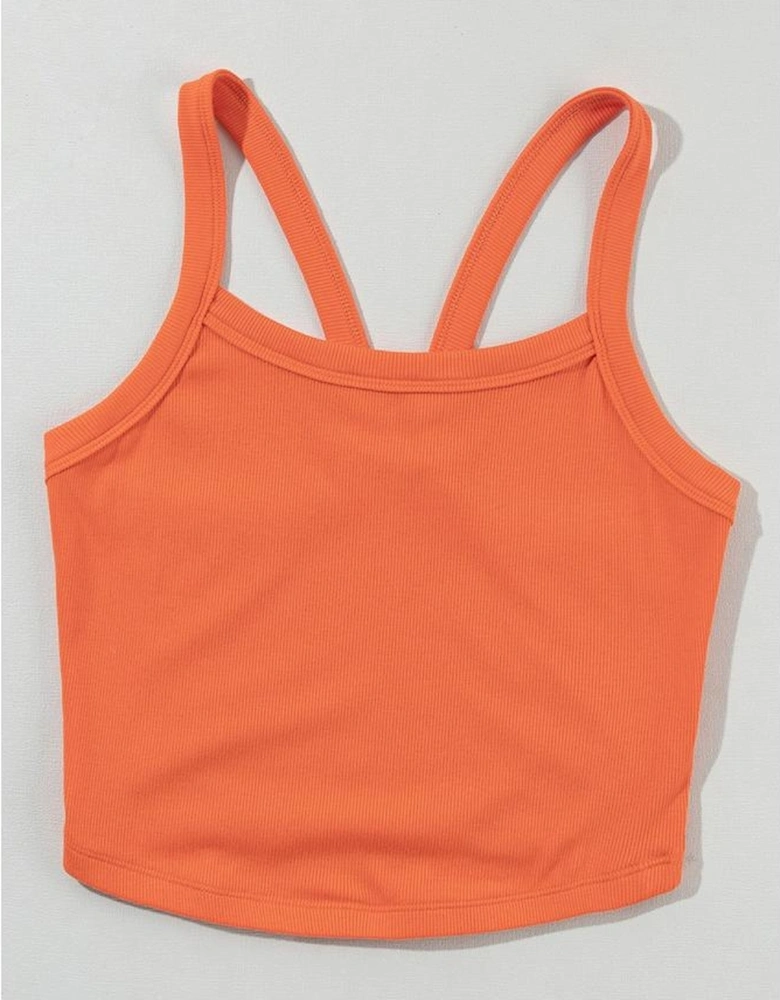 Grapefruit Orange Athletic Ribbed Cropped Cami Top