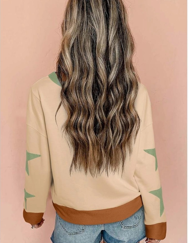 Parchment Star Patchwork Exposed Seam Oversized Sweatshirt