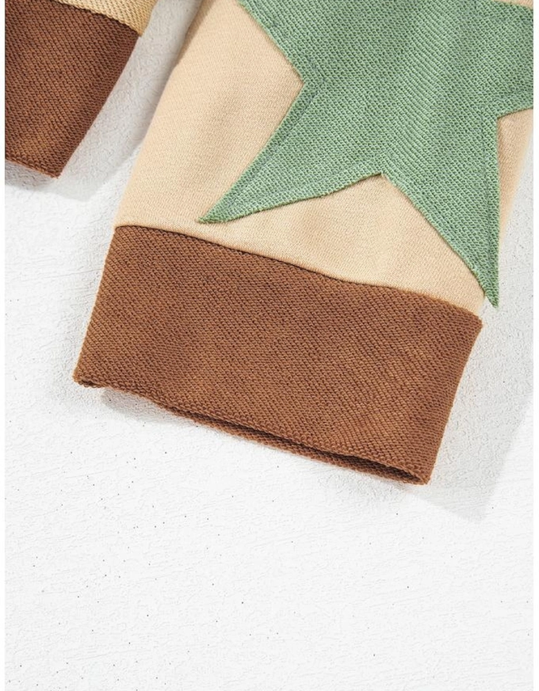 Parchment Star Patchwork Exposed Seam Oversized Sweatshirt