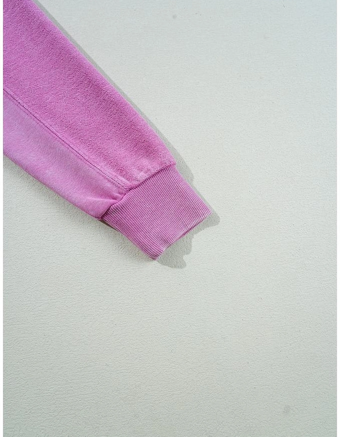 Bright Pink Solid Color Notched Neck Drop Shoulder Sweatshirt