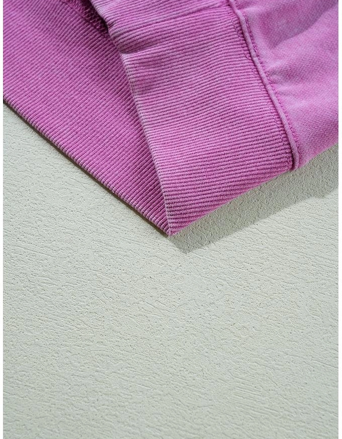 Bright Pink Solid Color Notched Neck Drop Shoulder Sweatshirt