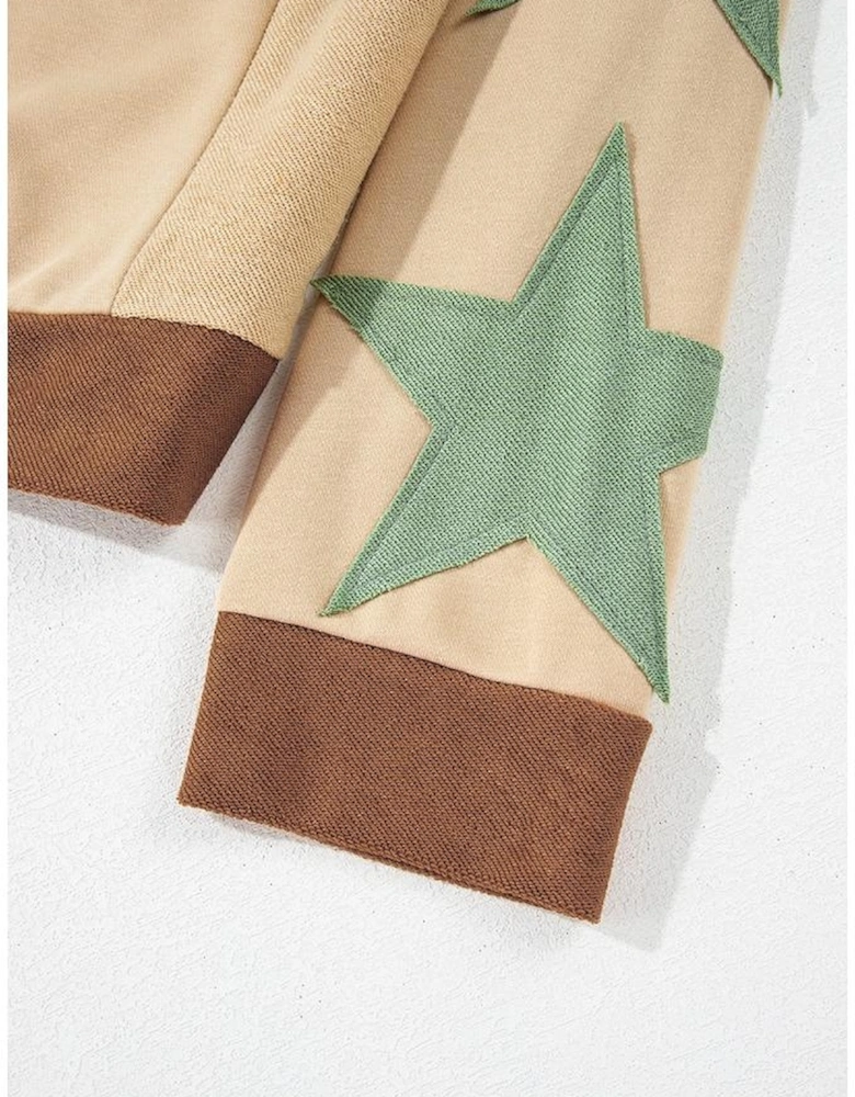 Parchment Star Patchwork Exposed Seam Oversized Sweatshirt
