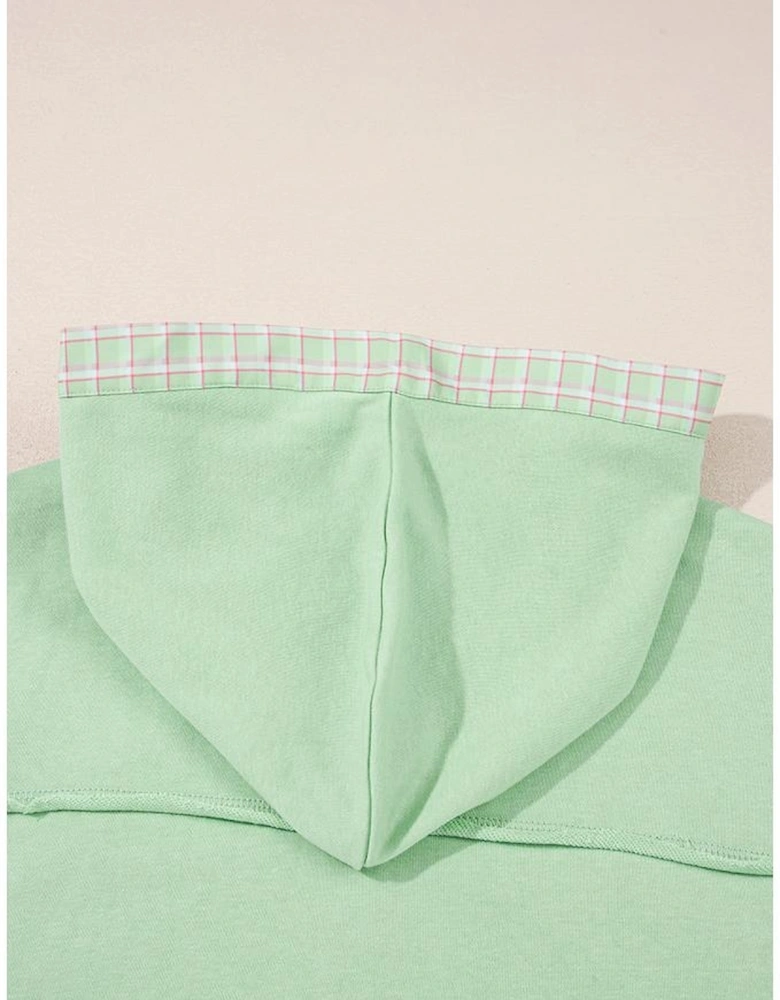 Clearly Aqua Lace Floral Patchwork Half Button Hooded Pullover