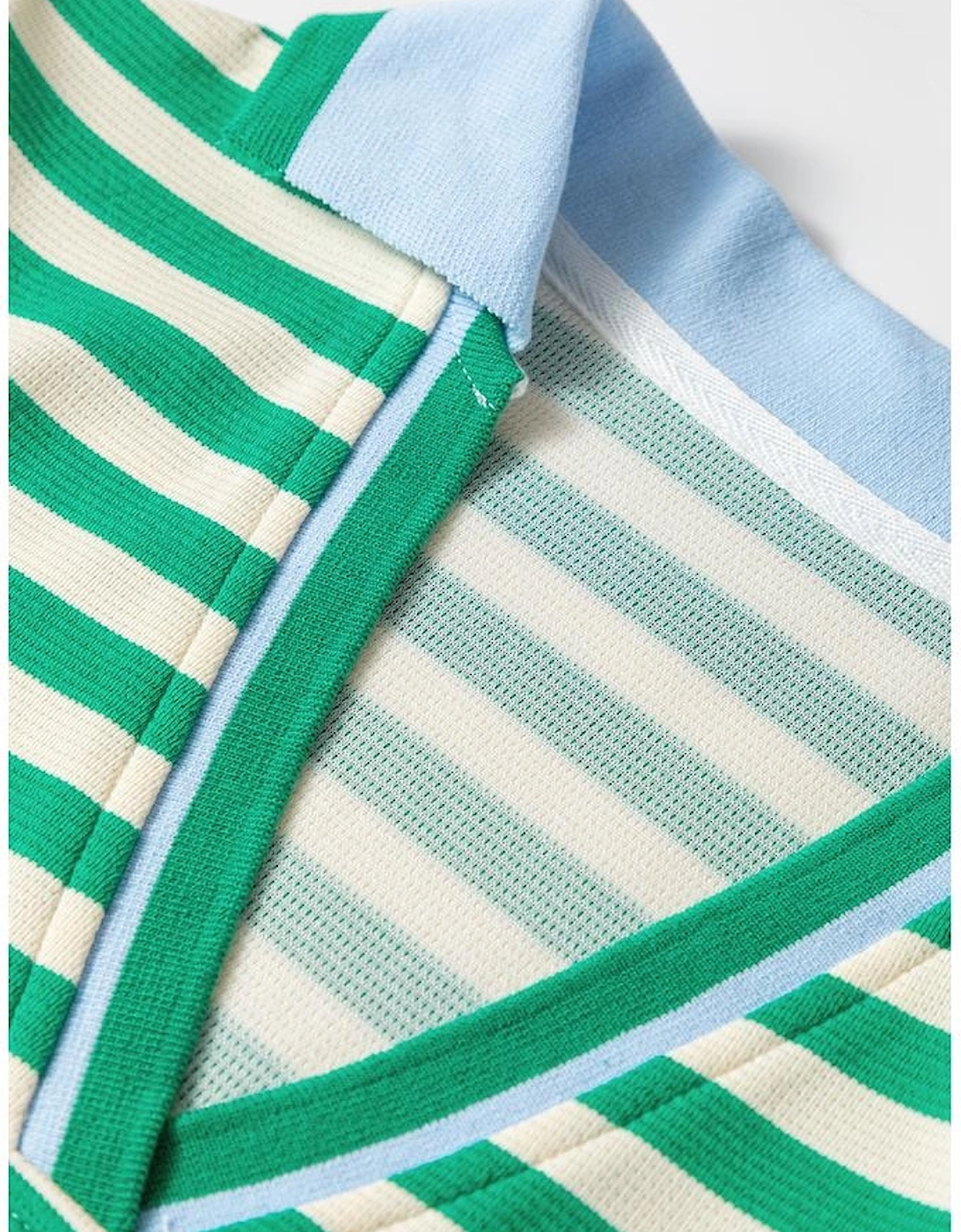 Green Striped Contrast Collar Split Neck Long Sleeve Mini Dress