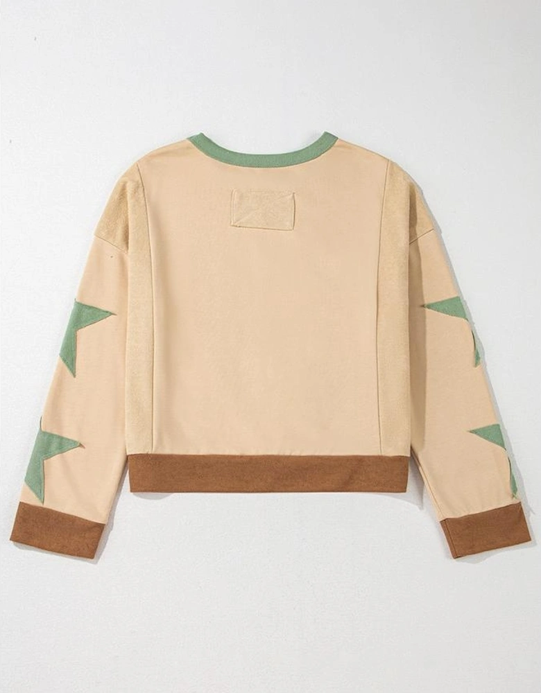 Parchment Star Patchwork Exposed Seam Oversized Sweatshirt