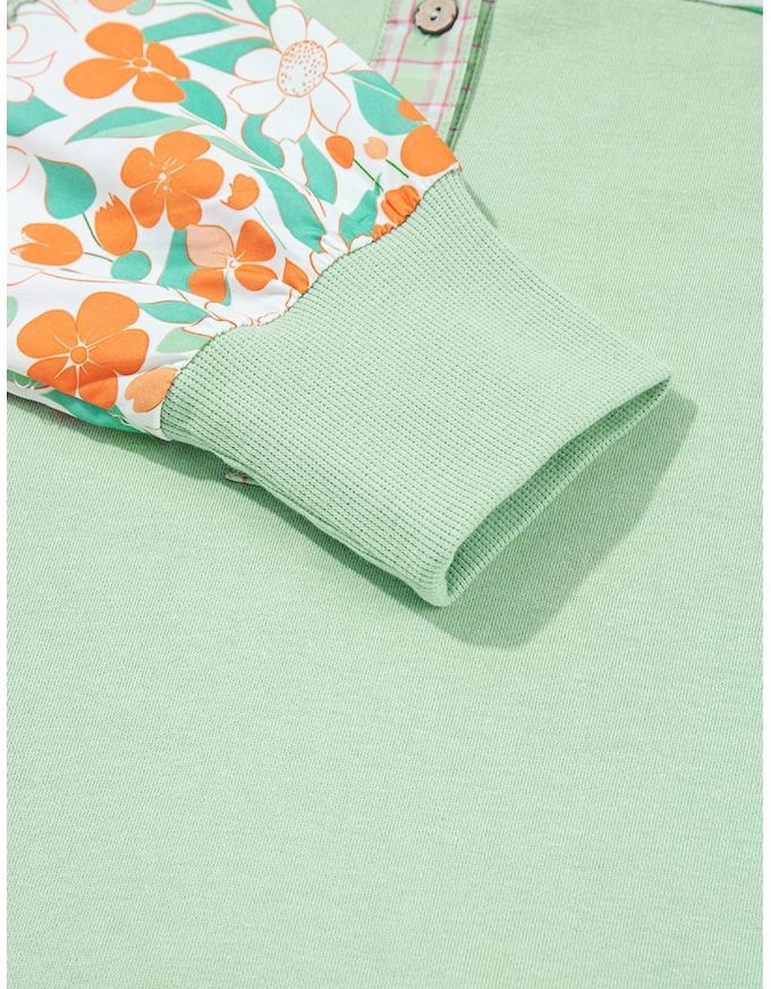 Clearly Aqua Lace Floral Patchwork Half Button Hooded Pullover