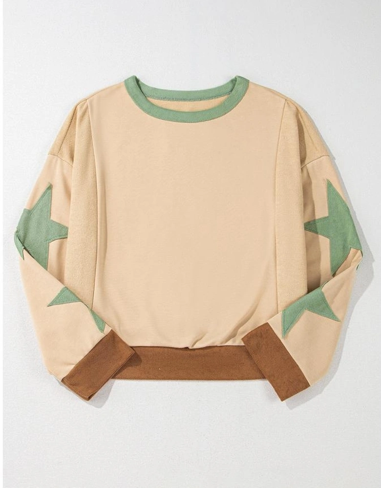 Parchment Star Patchwork Exposed Seam Oversized Sweatshirt