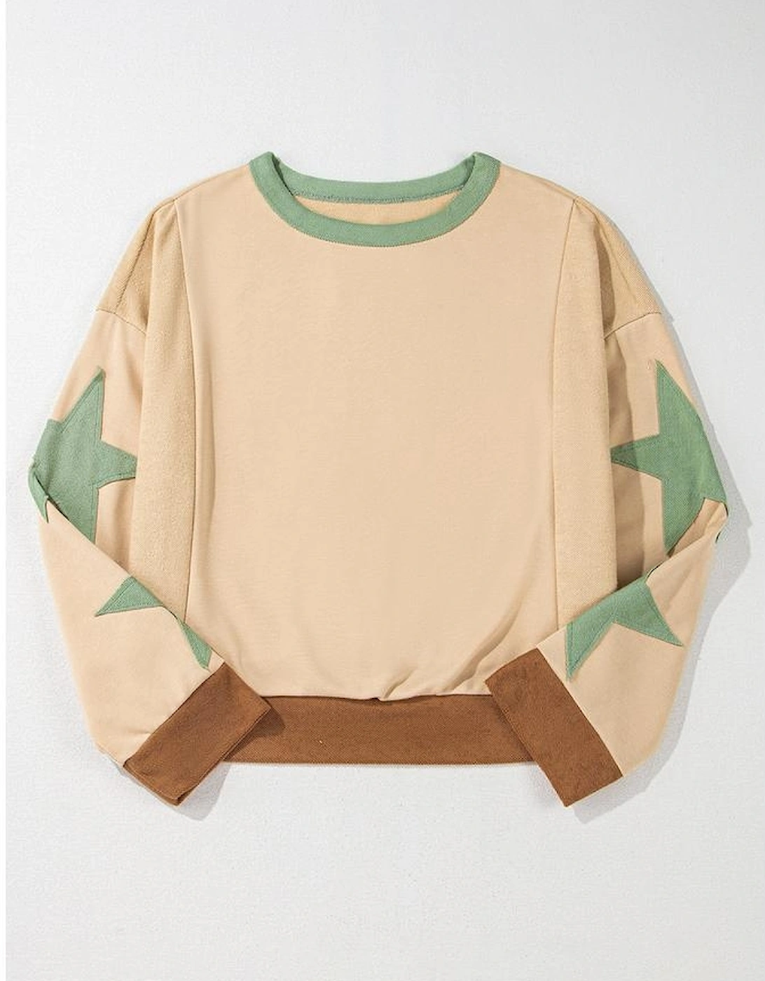 Parchment Star Patchwork Exposed Seam Oversized Sweatshirt