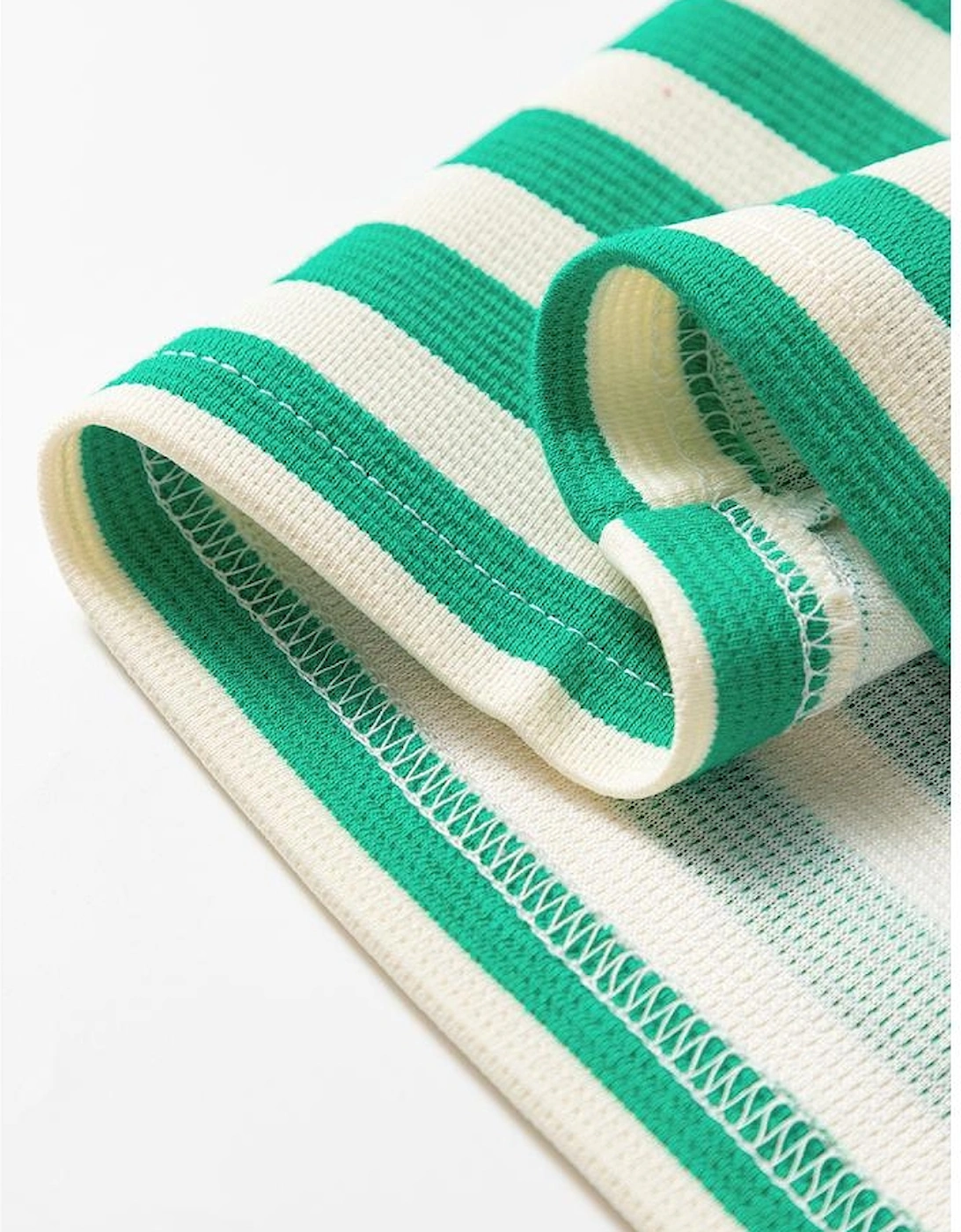 Green Striped Contrast Collar Split Neck Long Sleeve Mini Dress