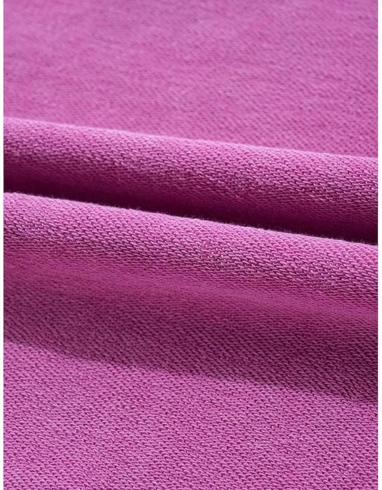 Bright Pink Solid Color Notched Neck Drop Shoulder Sweatshirt