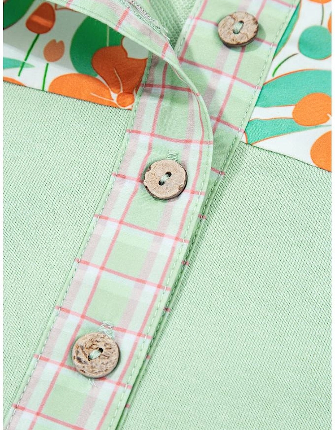 Clearly Aqua Lace Floral Patchwork Half Button Hooded Pullover