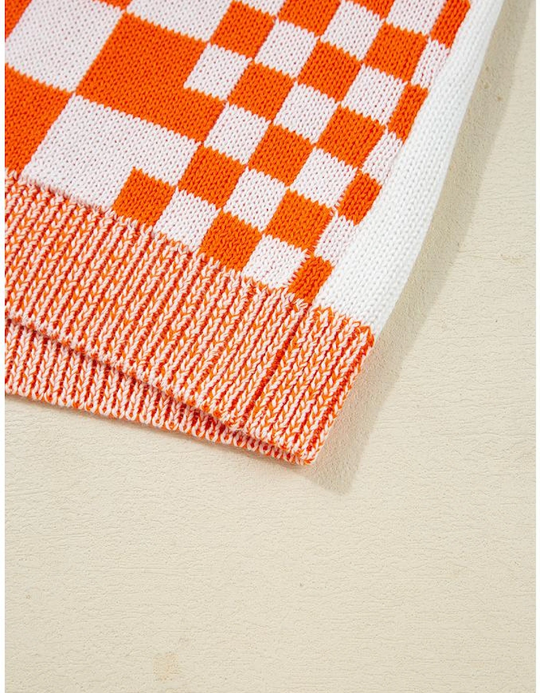 Orange Checkered Open Front Drop Shoulder Cardigan