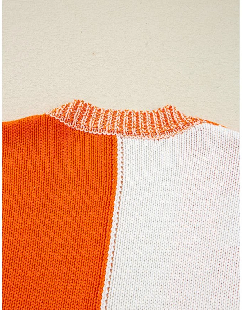 Orange Checkered Open Front Drop Shoulder Cardigan