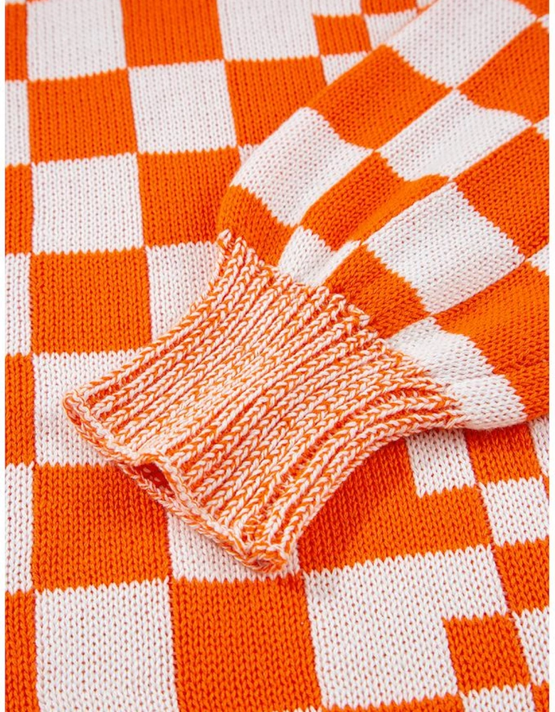 Orange Checkered Open Front Drop Shoulder Cardigan