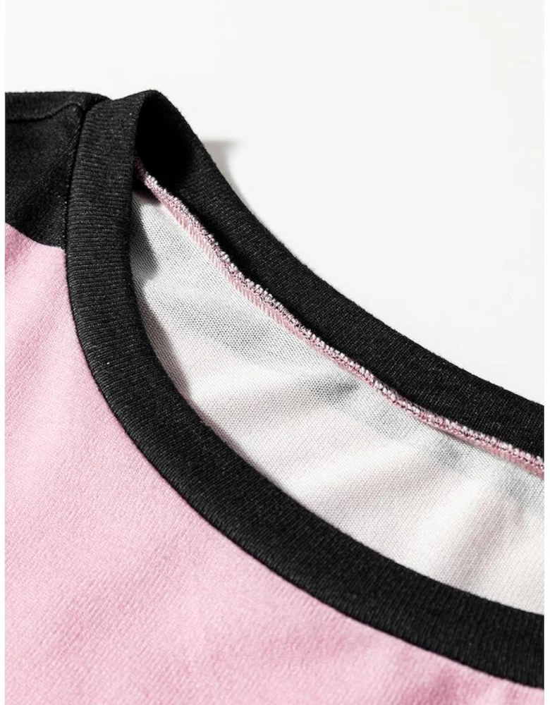 Pink Stripe Color Block Number 22 Print Game Day Loose Long Sleeve Top