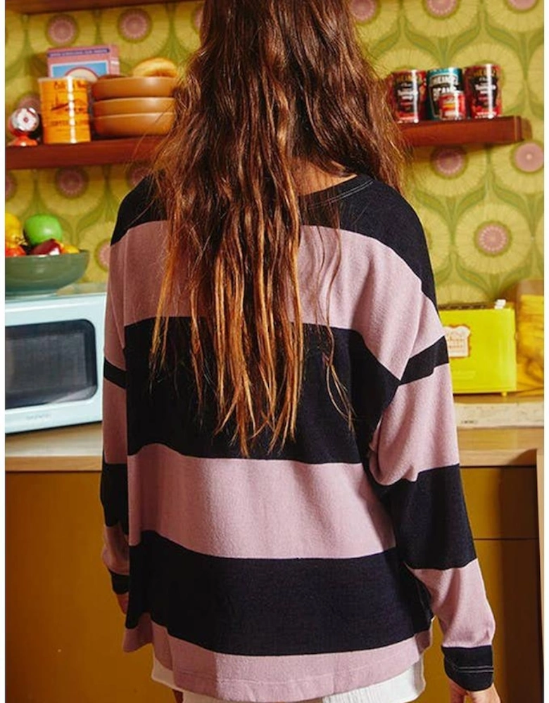 Pink Stripe Color Block Number 22 Print Game Day Loose Long Sleeve Top