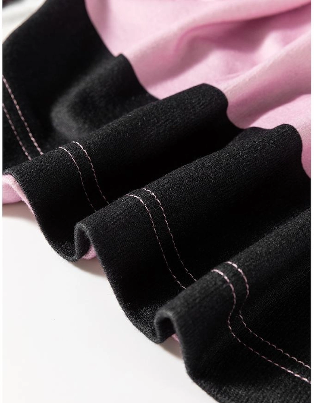 Pink Stripe Color Block Number 22 Print Game Day Loose Long Sleeve Top