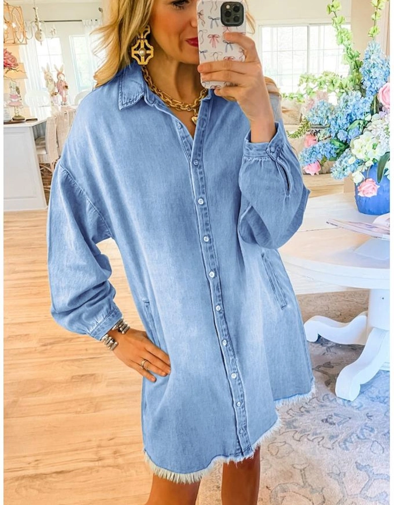 Beau Blue Risen Medium Washed Denim Shirt Dress