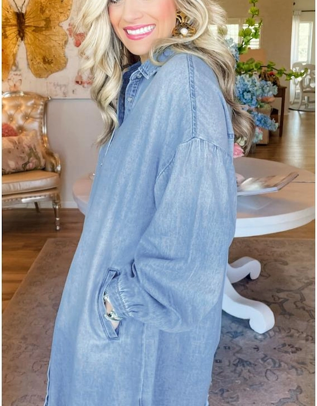 Beau Blue Risen Medium Washed Denim Shirt Dress