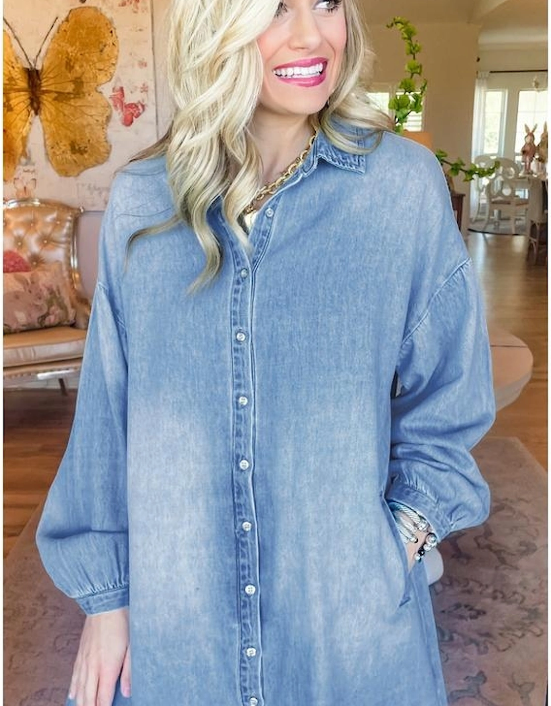 Beau Blue Risen Medium Washed Denim Shirt Dress