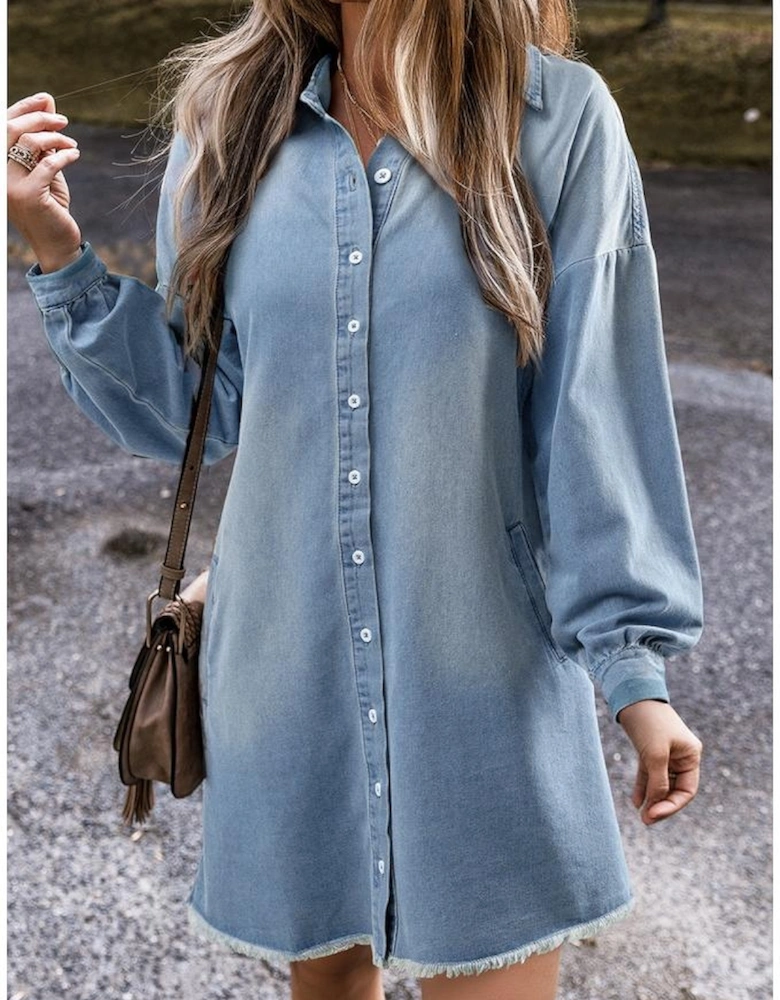 Beau Blue Risen Medium Washed Denim Shirt Dress