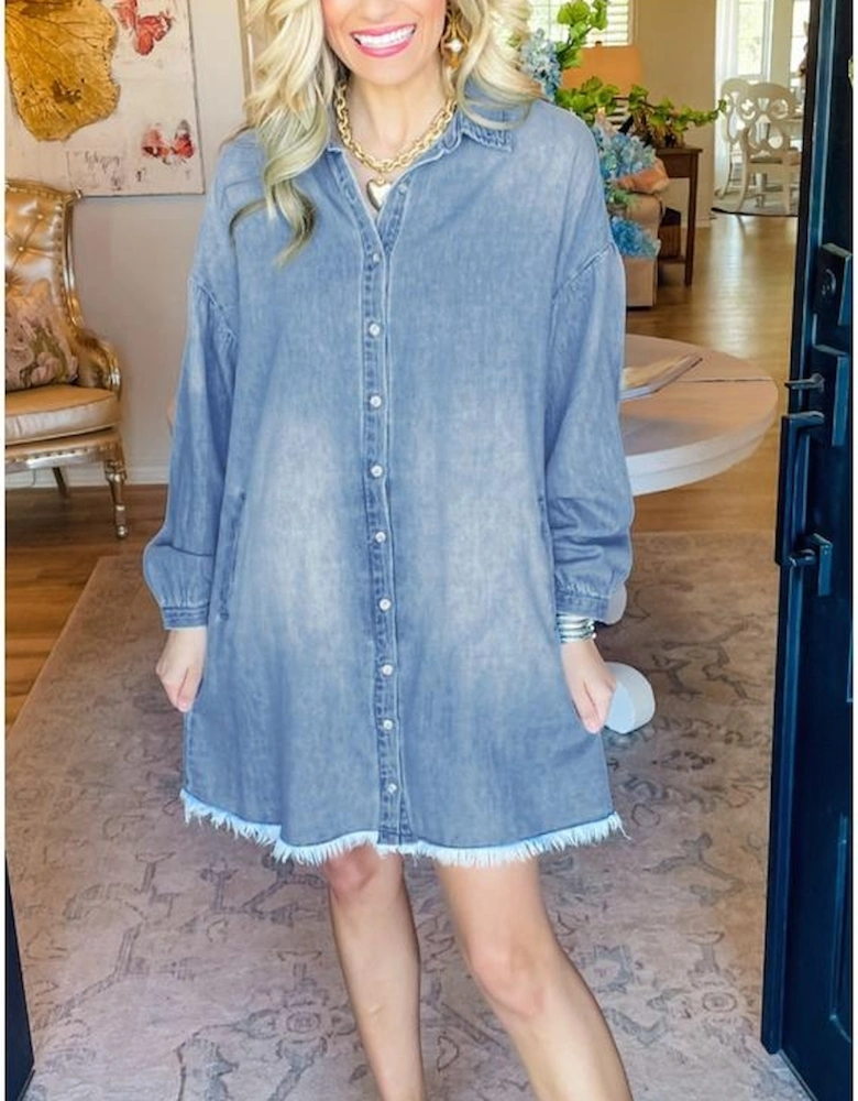 Beau Blue Risen Medium Washed Denim Shirt Dress