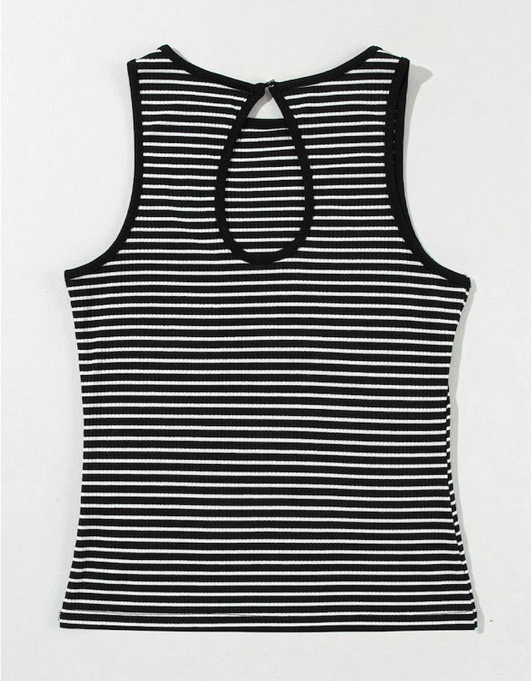 Black Striped Print Ribbed Knit Sleeveless Top