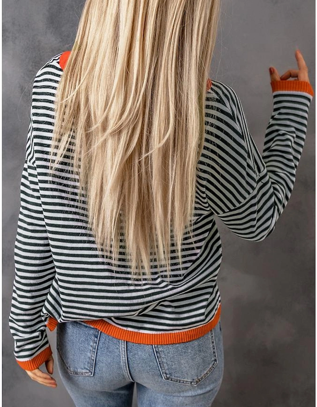 Contrast Trimmed Striped Drop Shoulder Sweater, 16 of 15