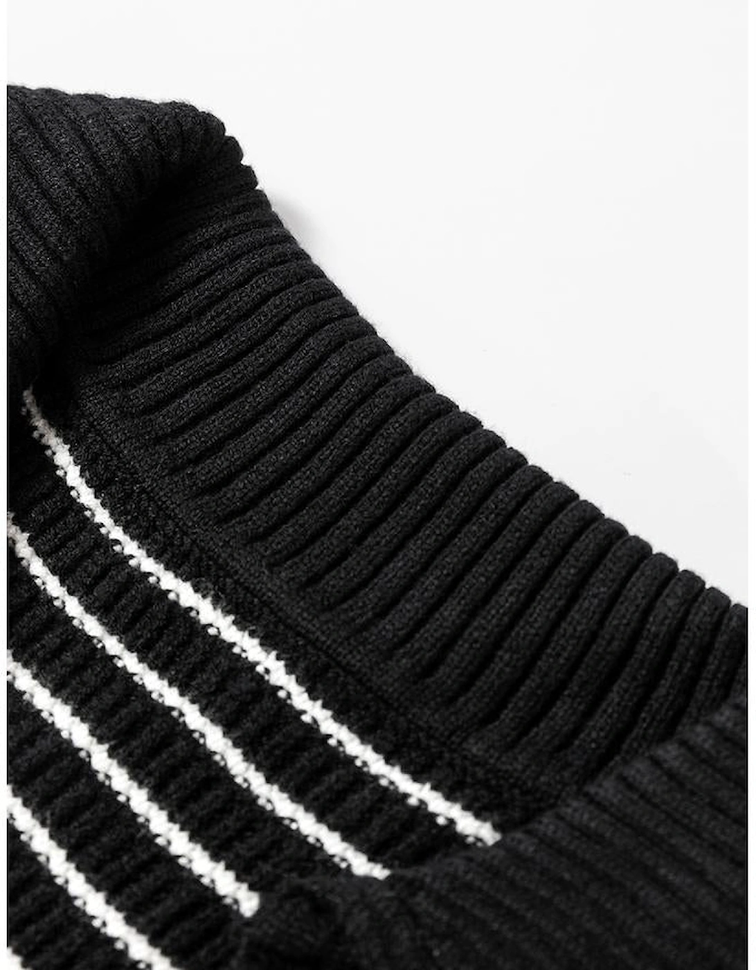 Black Stripe Turn-down V Neck Sweater Tank Top
