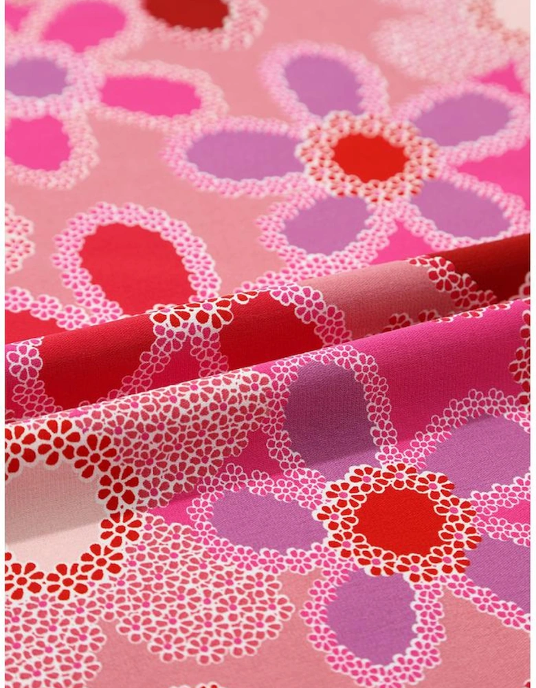 Rose Embroidered Detail Floral Print Ruffle Trim Tank Top