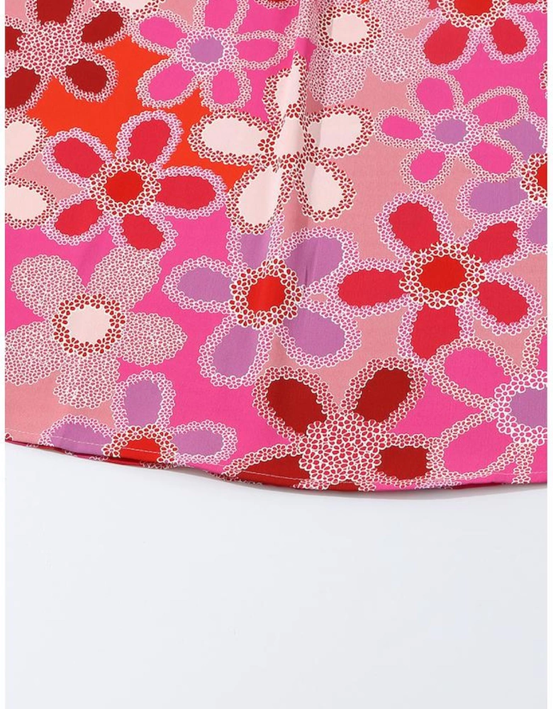 Rose Embroidered Detail Floral Print Ruffle Trim Tank Top