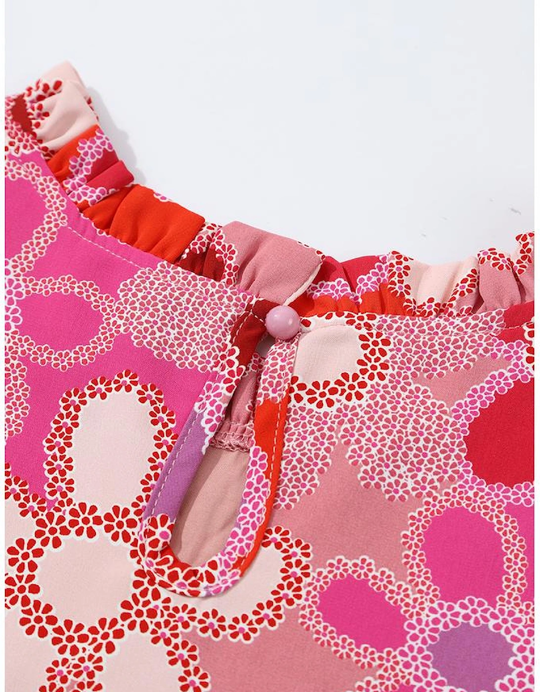 Rose Embroidered Detail Floral Print Ruffle Trim Tank Top