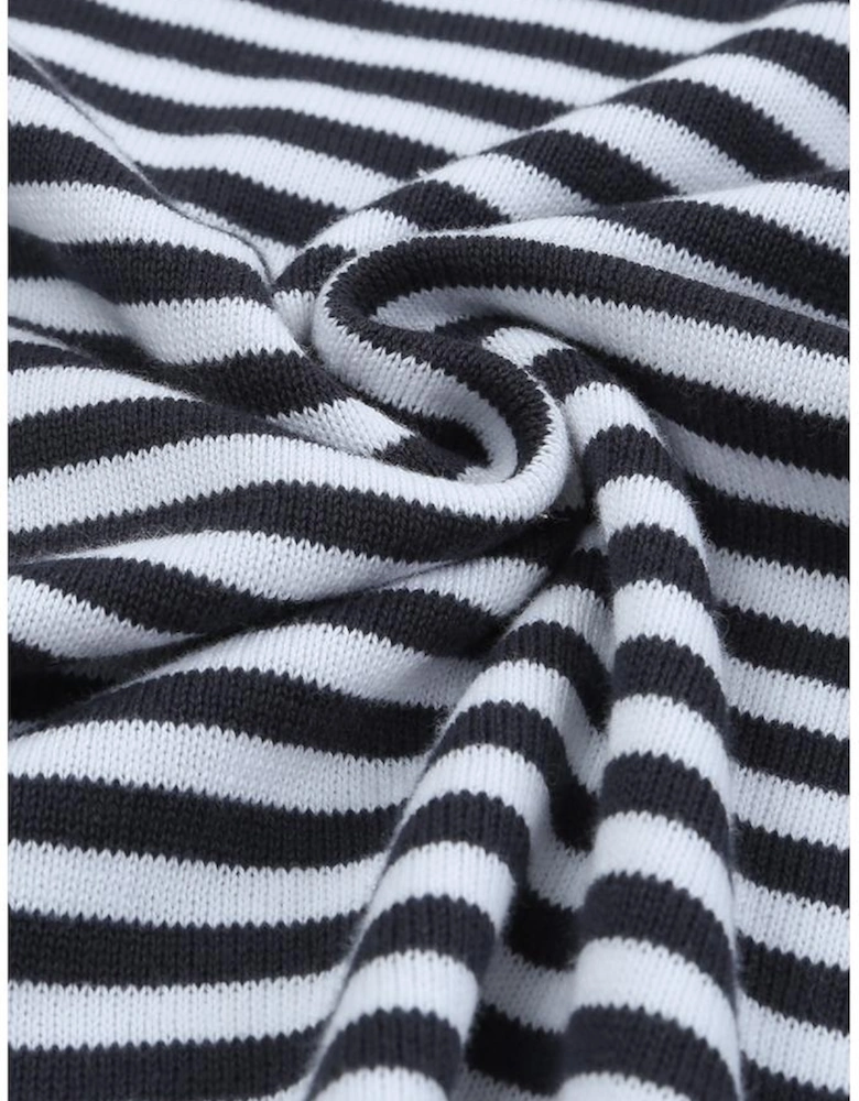 Contrast Trimmed Striped Drop Shoulder Sweater