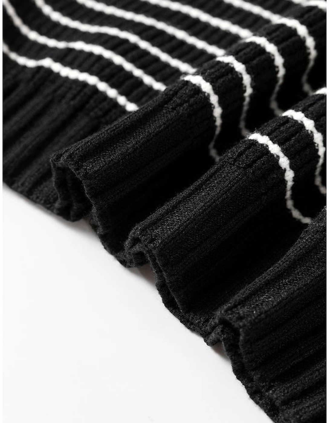 Black Stripe Turn-down V Neck Sweater Tank Top