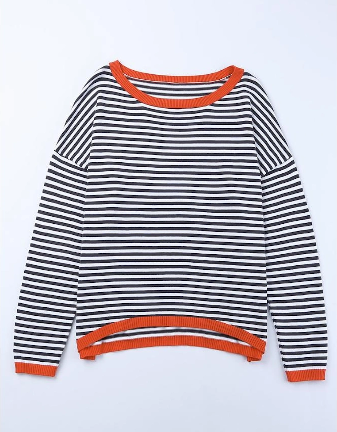 Contrast Trimmed Striped Drop Shoulder Sweater