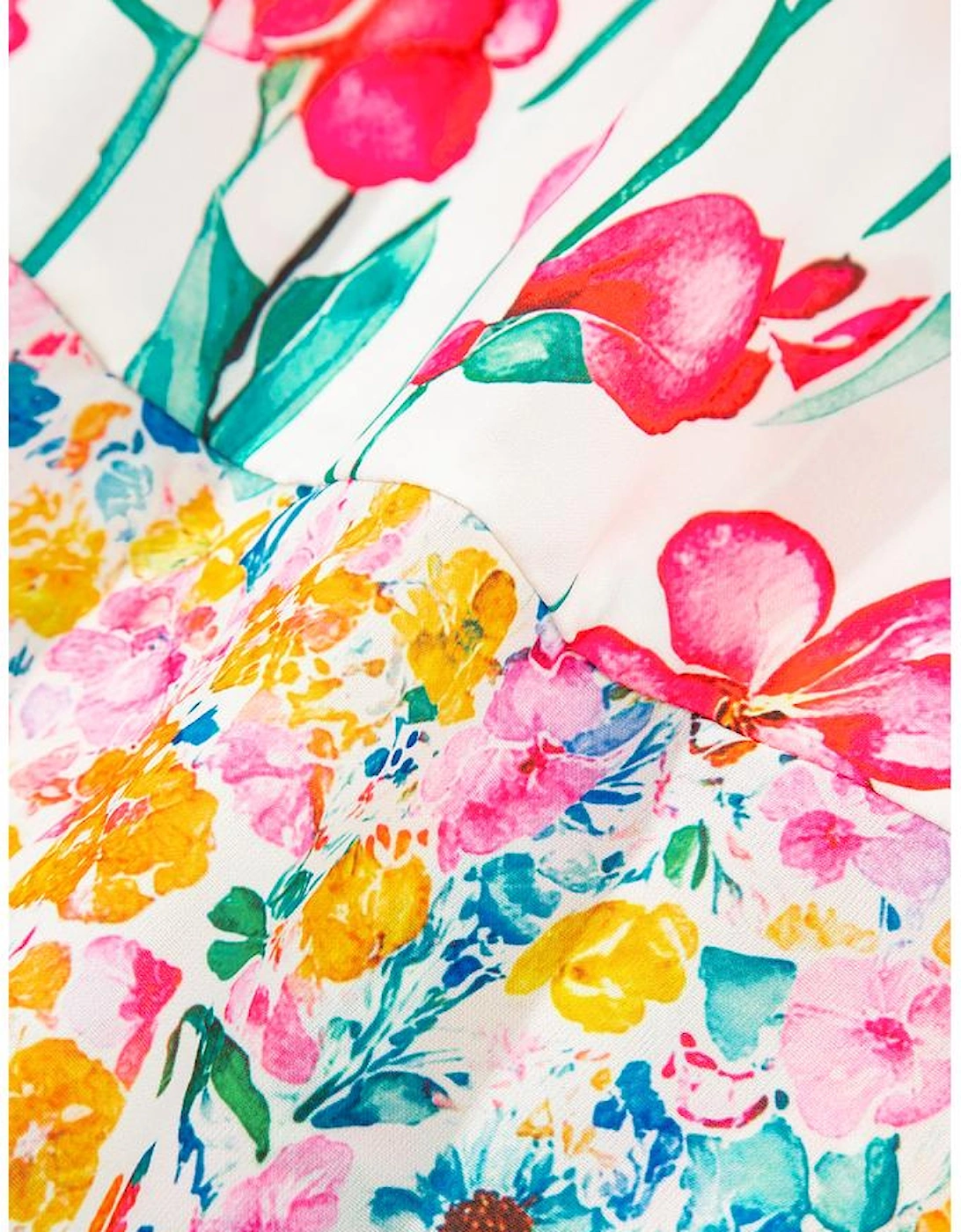 Pink Floral Print Striped Detail Split Neck Short Sleeve Blouse