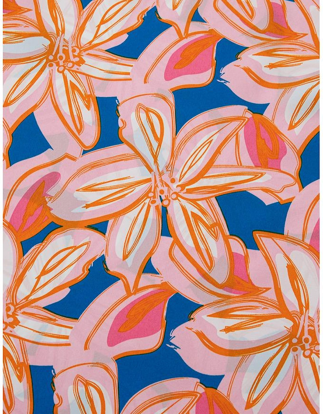 Orange Summer Flower Print Notched Neck Ruffle Sleeve Blouse